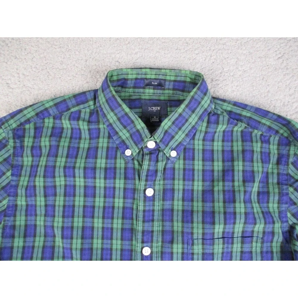 J. Crew Shirt‎ Mens Medium Blue Green Plaid Slim Fit Button Down Long Sleeve